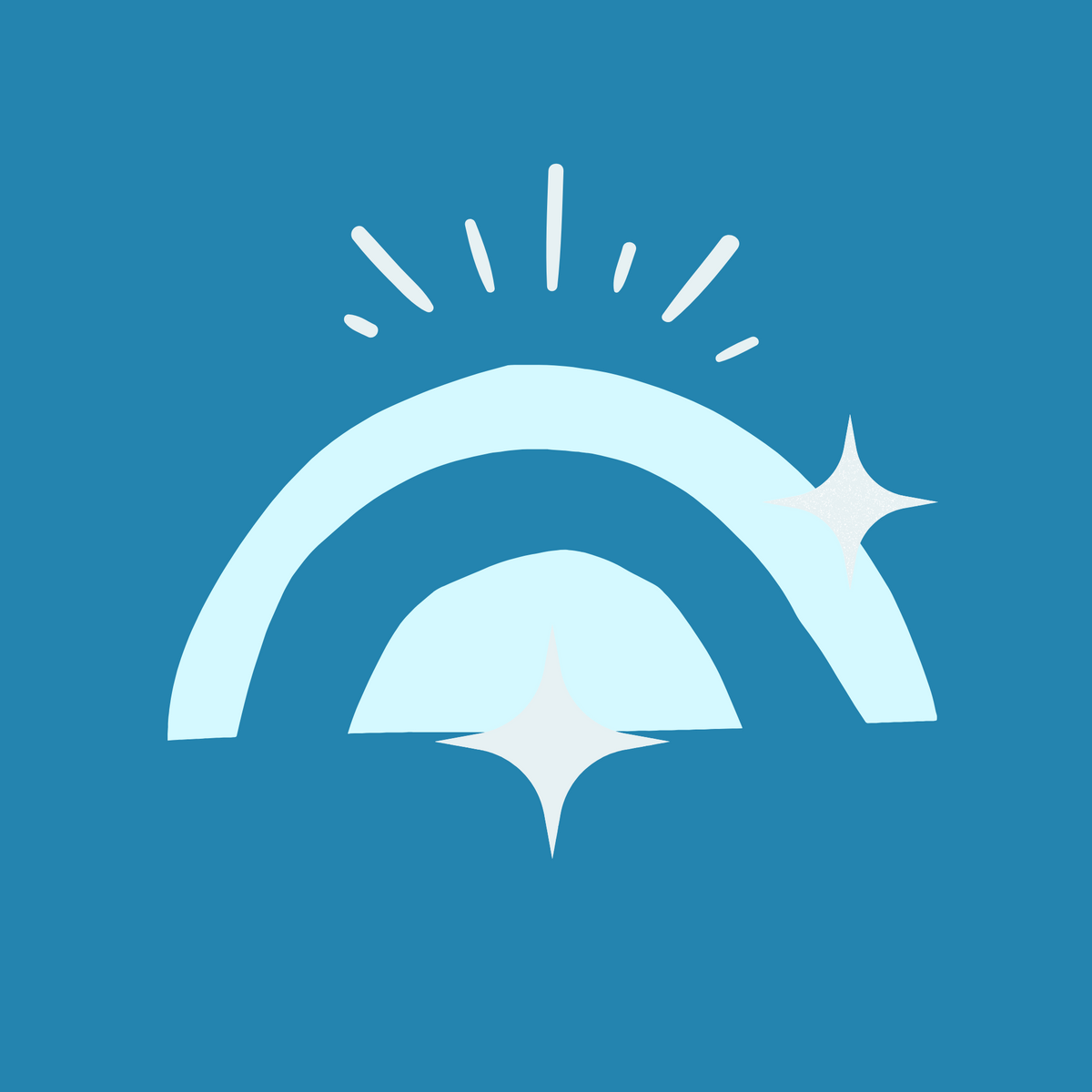 Light blue rainbow icon on a blue background